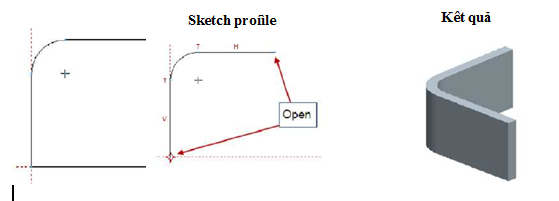 Sketch profile không khép kín và khép kín và kết quả tương ứng