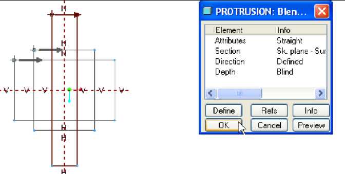 Tiết diện thứ 3 và hộp thoại Protrusion