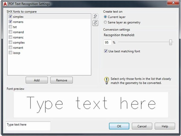 PDF Text Recognition Settings