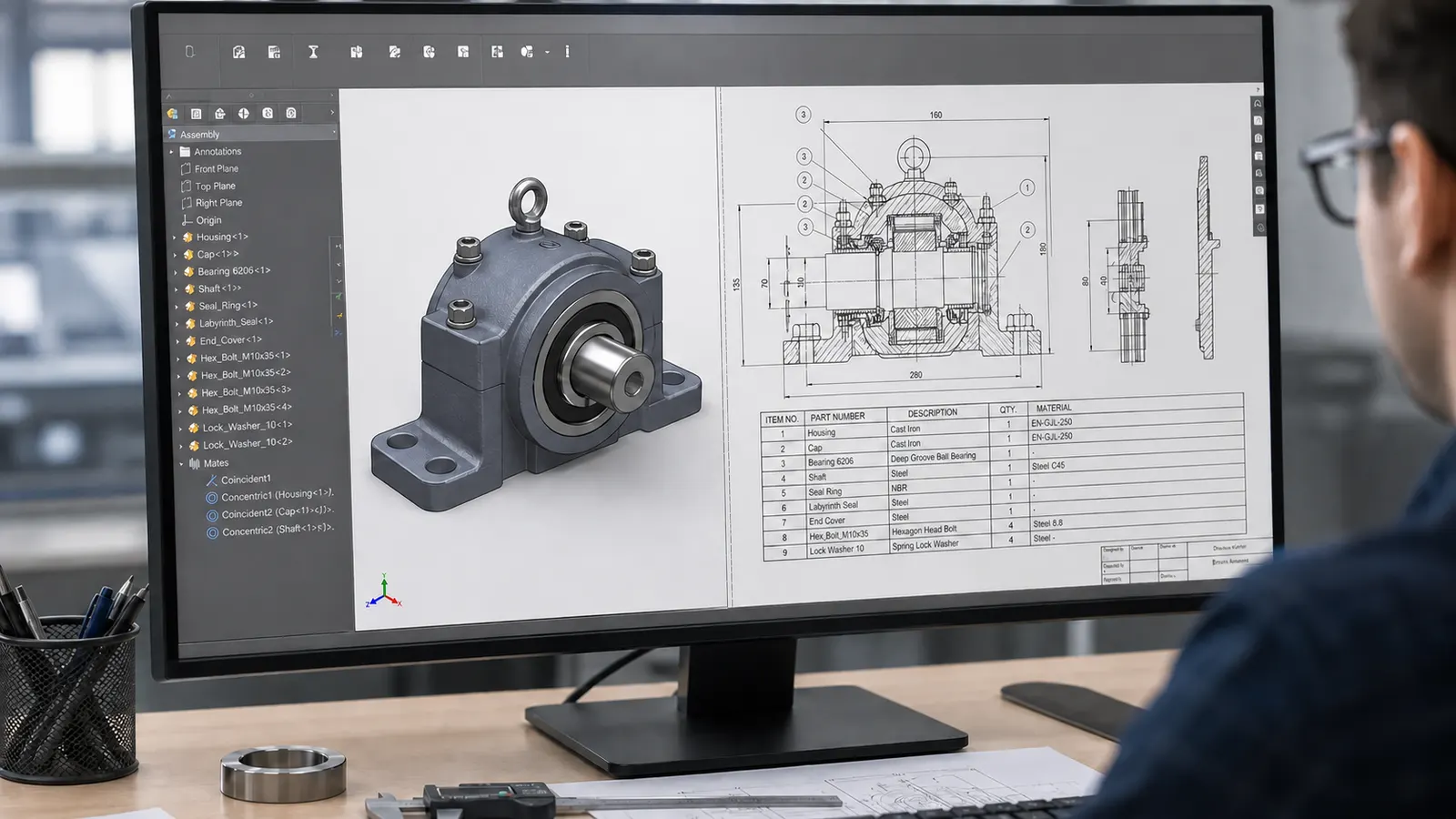 Bài tập SolidWorks 2026 từ Part đến Drawing