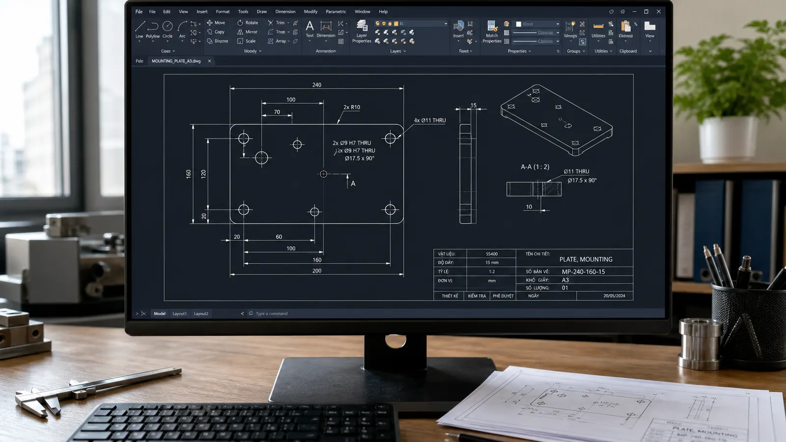 Bộ bài tập AutoCAD 2D cơ khí trên giao diện 2026